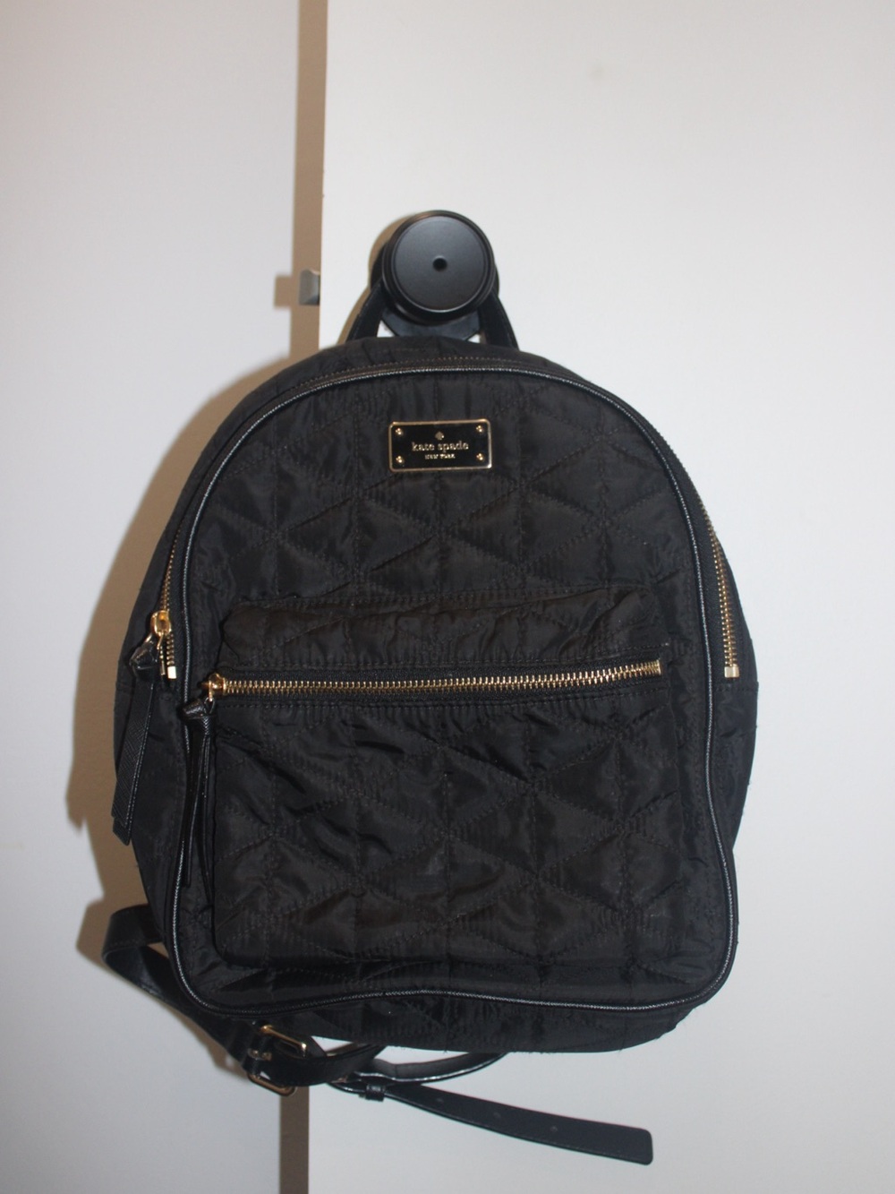 Kate Spade New York Quilted Nylon Small Bradley Backpack Black Gold Y2K